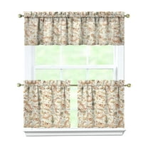 Rod Pocket Kitchen Curtain Set 3-Piece, 27.5x36 Inch Valance & Tier Drapes, Polyester Pongee Cafe Curtains for Living Room, Bathroom, Farmhouse Rustic Country Window Treatments.