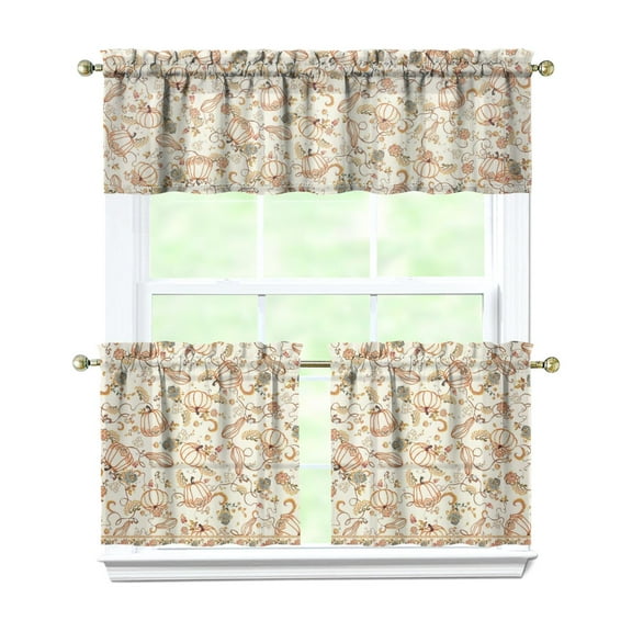 Rod Pocket Kitchen Curtain Set 3-Piece, 27.5x36 Inch Valance & Tier Drapes, Polyester Pongee Cafe Curtains for Living Room, Bathroom, Farmhouse Rustic Country Window Treatments.
