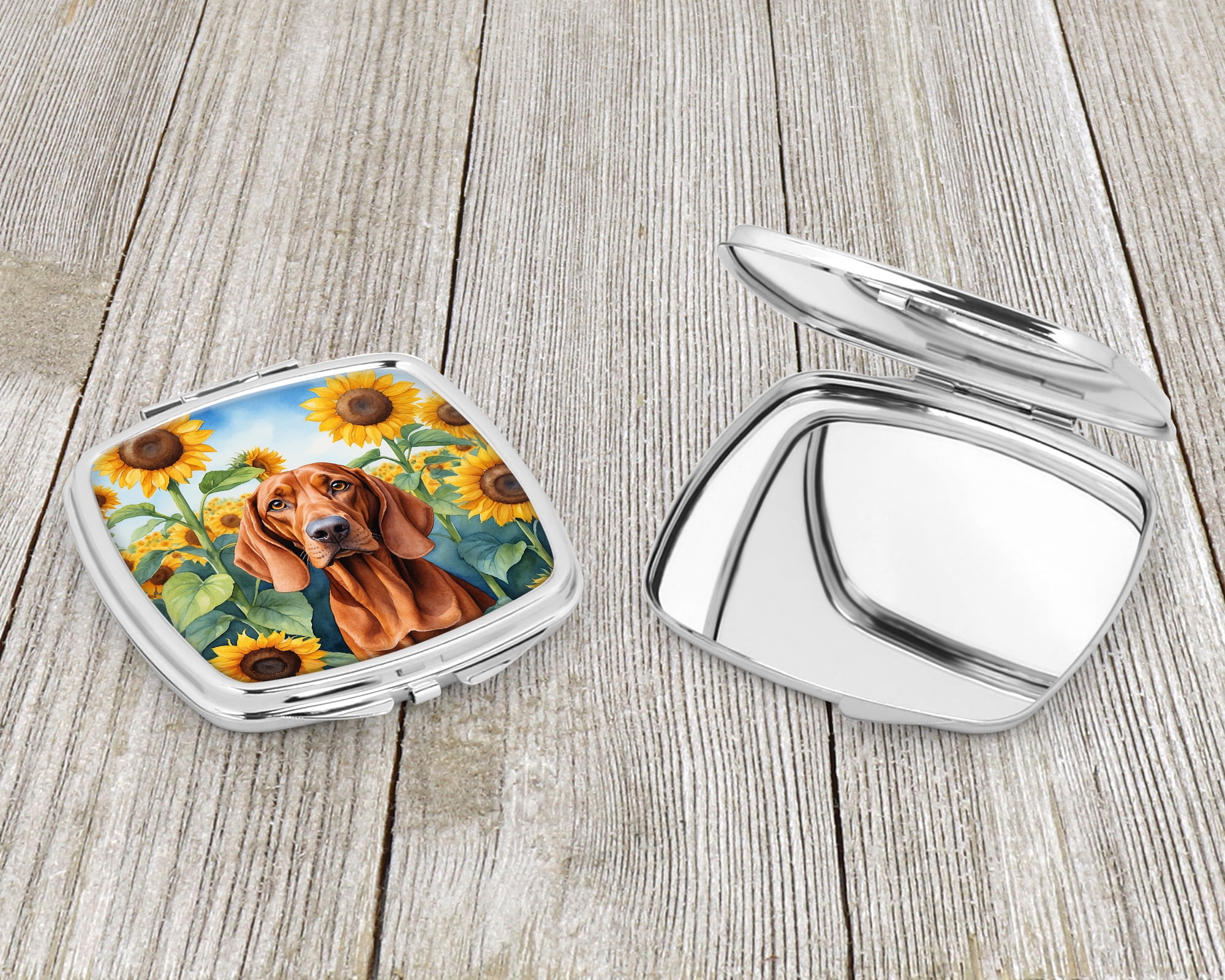 Redbone Coonhound in Sunflowers Compact Mirror 2.75 in x 3 in