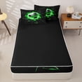 thumbnail image 4 of Castle Fairy Green Soccer Zipper Twin Comforter Sets with Fitted Sheet and 2 Pillowcases, Sport Theme Shattered Plaid Zipper Bedding Set,4-Piece,Black Reversible, 4 of 6
