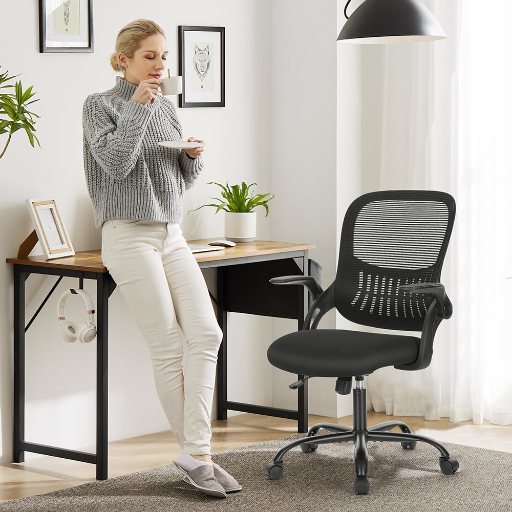 CONCETTA Ergonomic Office Chair with Flip-up Armrests, Lumbar Support, Mid-Back, Black