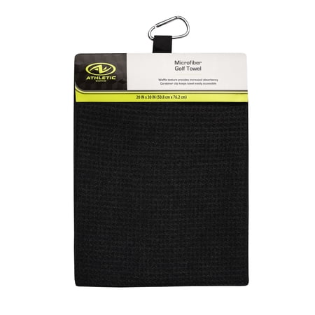 Athletic Works Microfiber Black Golf Towel, Featuring Waffle Texture & Convenient Clip, 30x20