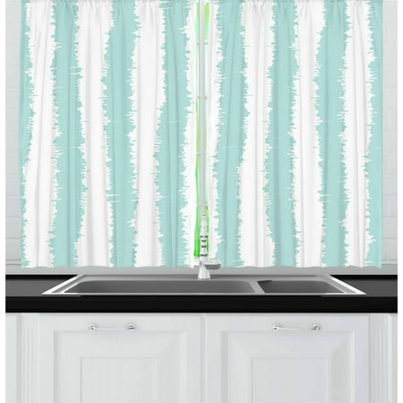 Aqua Curtains 2 Panels Set Vertical Striped Pattern With Sketchy