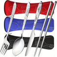 thumbnail image 3 of 4pcs Portable Travel Stainless Steel Tableware Set - Reusable Knife, Fork, Spoon & Chopsticks With Portable Box, 3 of 4