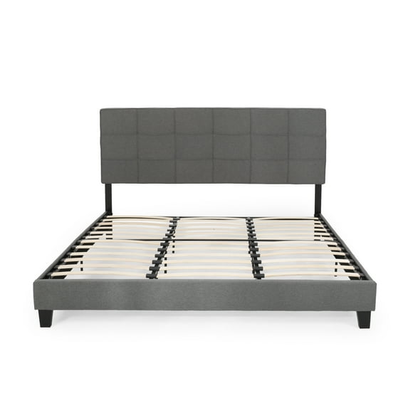 Eveleth Contemporary Upholstered King Bed Platform, Charcoal Gray and Black
