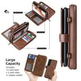 thumbnail image 4 of Allytechgroup Galaxy S24 Wallet Case, Premium PU Leather 13 Cards Holder Large Space Zipper Pocket Detachable Back Cover Shoulder Strap Lanyard Shockproof Phone Case for Samsung Galaxy S24, Brown, 4 of 8