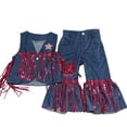 thumbnail image 5 of MEZZALL Child Summer Western Outfit Sets For Girls Fringed Vest Cardigan Flared Bottom Pants Two Piece Clothes Sets Sleeveless Soft Clothing Sets, 5 of 8