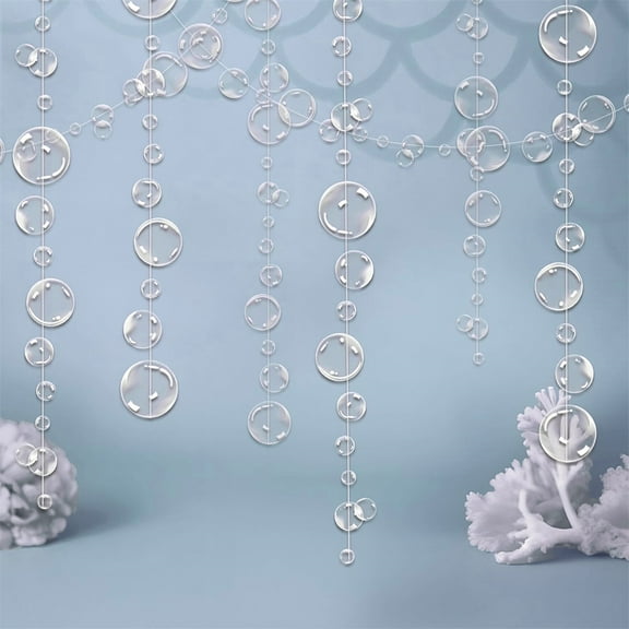 Topboutique Ocean Themed Bubble Garlands 8 Strings Transparent White Wall Hanging Decoration Beach Mermaid Party Photo Props Under The Sea Streamer for Birthday Bridal Shower