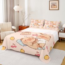 Homewish Cartoon Capybara 4pcs Bed Sheets For Children Teens,Kawaii Wildlife King Sheets,Cute Animal Super Cozy Sheet Set,Breathable Home Decor