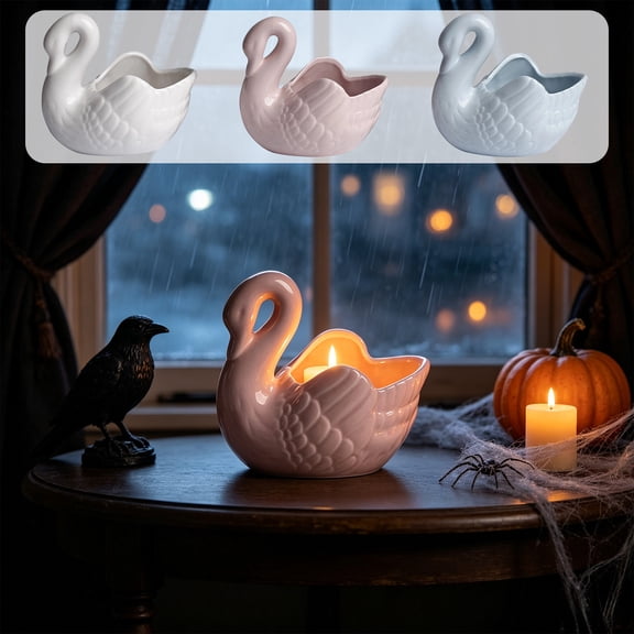 AYktou Swan Tealight Candle Holders, Ceramic Candle Stand Elegant Swan-Shaped Table Decor Tea Light Stand, Multifunctional Planter, Decorative Candle Holder for Weddings, Dinners Desk Home Decor