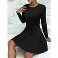 thumbnail image 7 of Zeagoo Women's Crewneck Long Sleeve Fall Casual Dress Tie Waist A-Line Swing Dress Ribbed Knit Sweater Dress, 7 of 7