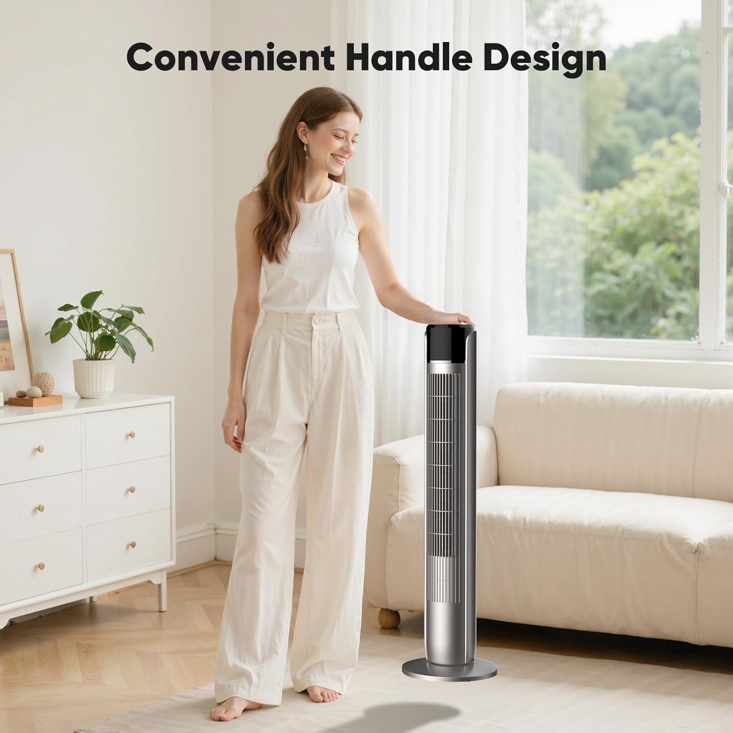 36" Bladeless Tower Fan - Ultra-Quiet 28dB for Bedroom Sleep 25 ft/s High Velocity Cooling w/ Remote 60° Wide Oscillation, 12H Timer, 5 Speeds, 4 Modes LED Display Standing Floor Fan - Grey