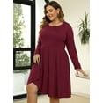 thumbnail image 3 of POSESHE Women's Plus Size Winter Casual Dress,Long Sleeves,Loose Flowy Dress With Pockets,Wine Red,L, 3 of 5
