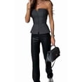 thumbnail image 2 of Women Shoulder Zipper Front Bustier Crop Tops Fashion Strapless Sleeveless Tank Tops Shirt for Club Party Streetwear Color S, 2 of 7