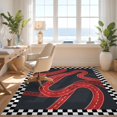 thumbnail image 3 of Design&I 8'x10' Washable Area Rug Checkered Border Bold Stripes Loops Vintage Track Layout Car Playful Expressive for Living Room, Family Extra Large Skid-Resistant Low Profile, 3 of 7