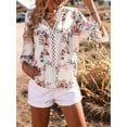 thumbnail image 4 of 3/4 Length Sleeve Womens Summer Trendy Bell Sleeve V-Neck Dressy Casual Ethnic Bohemian Print T-Shirt White L, 4 of 6