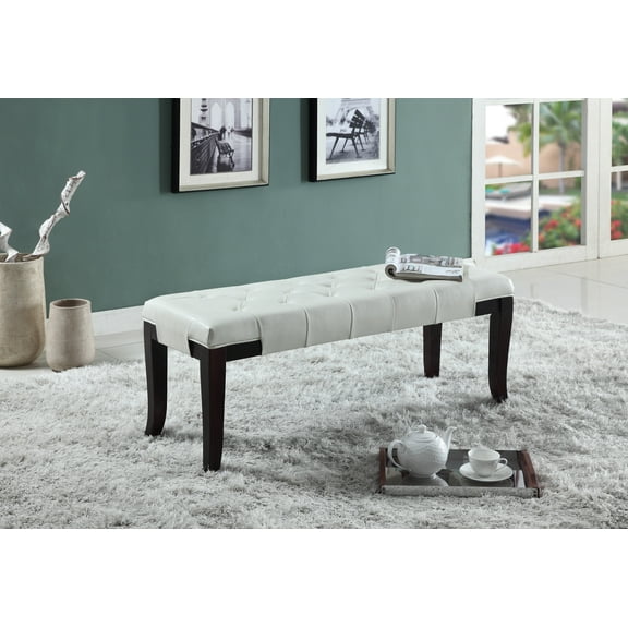 Knubmt Faux Leather Dining Bench with Wood Frame, Perfect for Living Room, Dining Room, White
