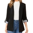 thumbnail image 3 of Striped Cuff Women Blazer Ladies Casual Blazer Casual Blazer Jacket Striped Cuff Women Blazer Solid Color Back Hem Slit Long Sleeve Casual Blazer Jacket For Office Black M, 3 of 5