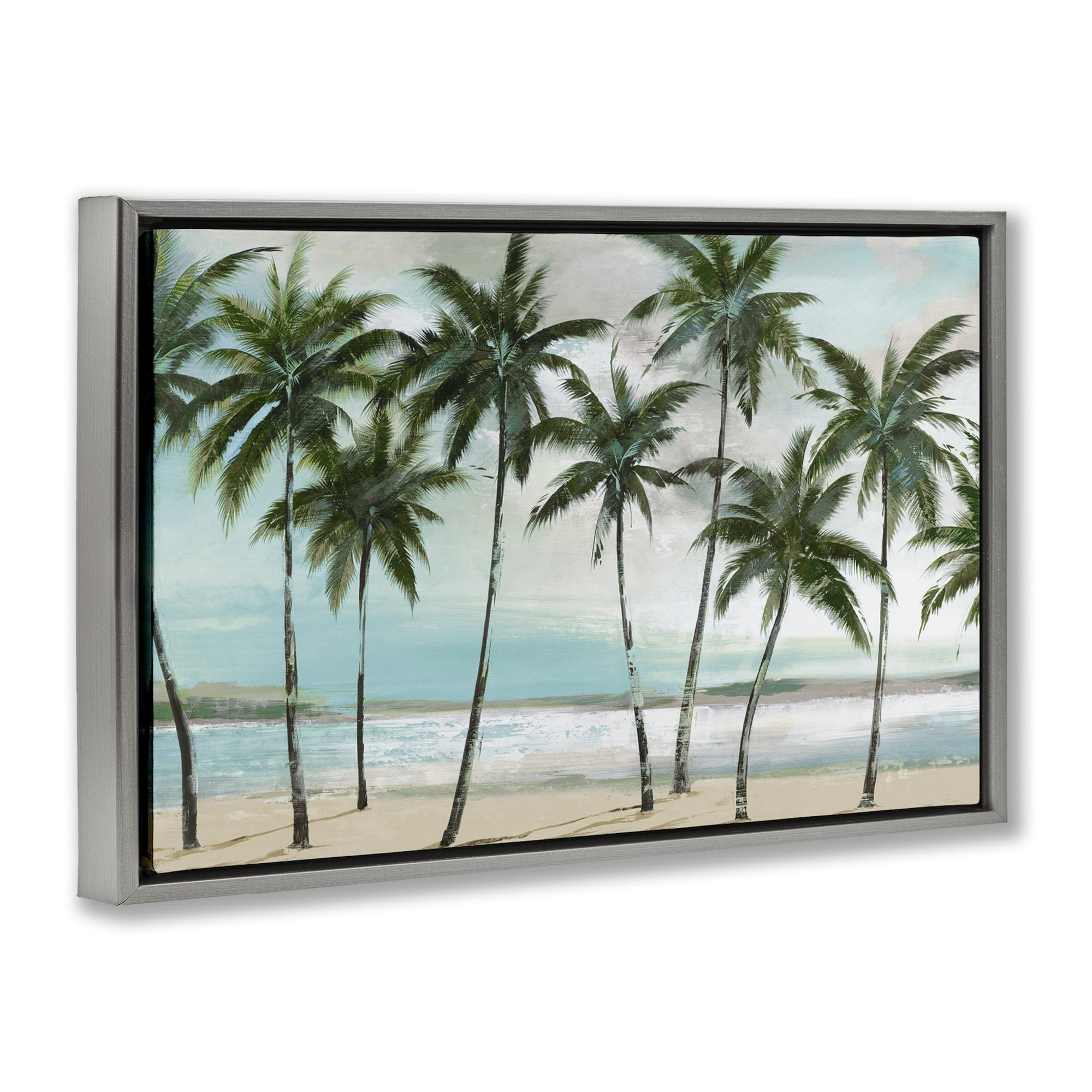Stupell Industries Palms in A Row Coastal Gray Framed Floater Canvas Wall Art, design by Lorenzo Collective