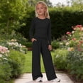 thumbnail image 2 of GiLiling Girls 2 Piece Set Fall Winter Outfits Lounge Sets Long Sleeve Top Wide Leg Pants Sweatsuit Clothing Athletic Outfit (Black, 5-6 Years), 2 of 9