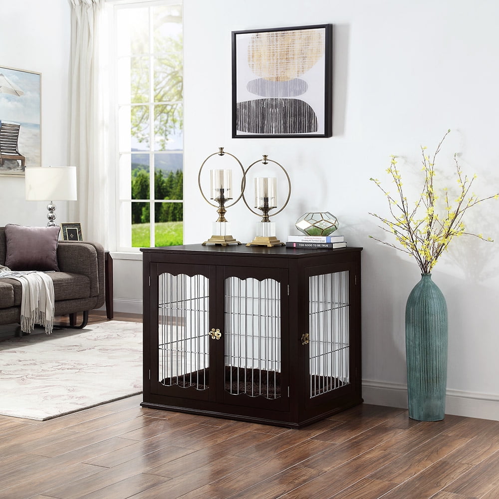 Unipaws Large Dog Crate, Pet Kennel Furniture Style, Metal Wired, Brown