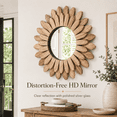 thumbnail image 4 of Wall Mirror Decorative 12 inch Sunburst Boho Mirror - Entryway & Bedroom Decor, Rustic Wood Round, 4 of 7
