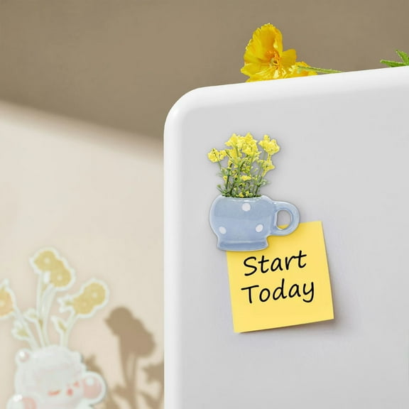 Uiz Merueh Magnets for Fridge Kitchen Accessories Mini Ceramic Vase Fridge Magnets, Creative 3D Vase Fridge Magnets, Real Plants, Kitchen, Office Decor