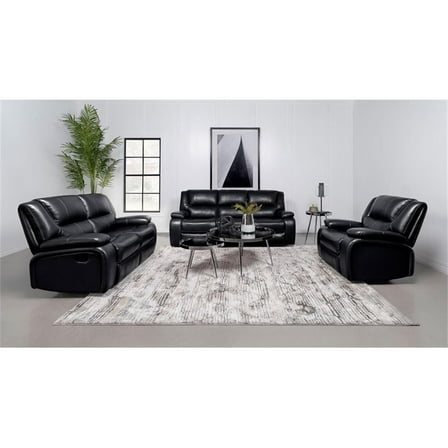 Pemberly Row 3-piece Faux Leather Upholstered Motion Reclining Sofa Set Black