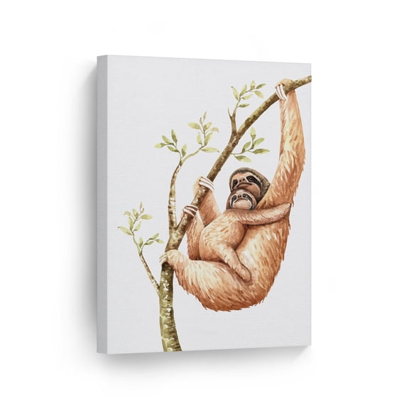 Smile Art Design Cute Sloth and Baby Watercolor Painting Animal Canvas Wall Art Print Nature Safari Tropical Exotic Wildlife Living Room Bedroom Kids Baby Nursery Room Decor - 40x30