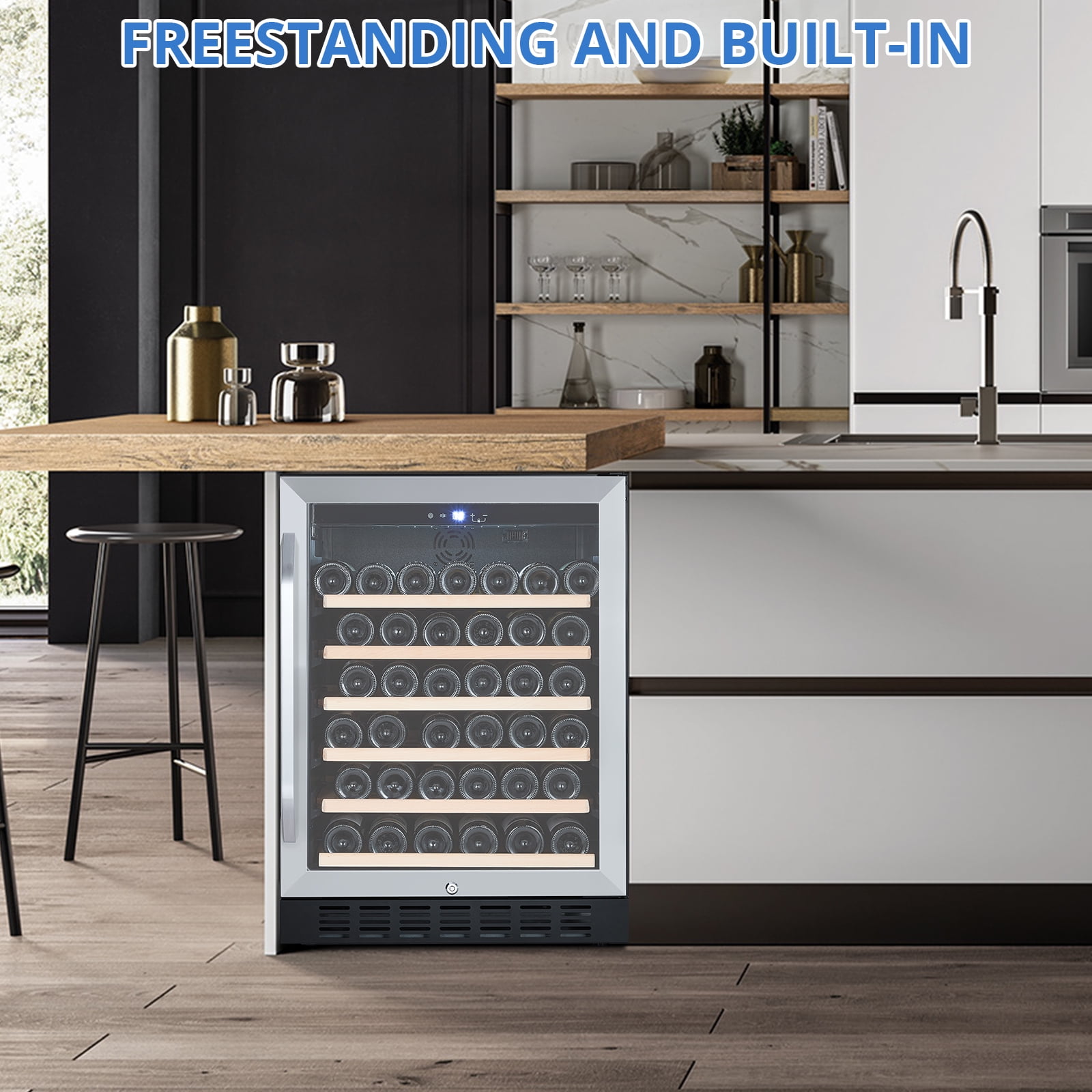Luku Wine Cooler Refrigerator - 46 Bottle Capacity, Stable Temperature Control, Digital Control Panel, Stainless Steel & Tempered Glass, Safety Lock