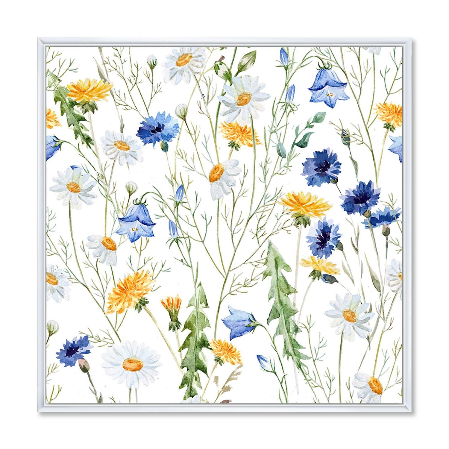 Designart Wildflowers Chamomile and Clover Bell II FLOAT FRAME WALL ART