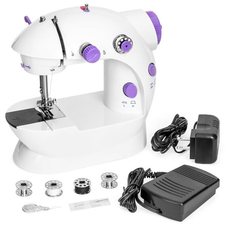 Best Choice Products Portable Speed Adjustable Mini Lightweight Sewing Machine w/ Two-Line Design, Pedal & Push Button Switch - (Best Type Of Sew In Weave)