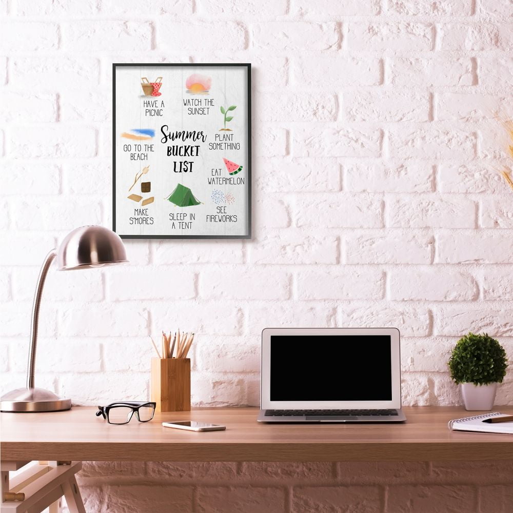Summer Bucket List Seasonal Items Food Word Design XXL Framed Giclee Texturized Art by Daphne Polselli