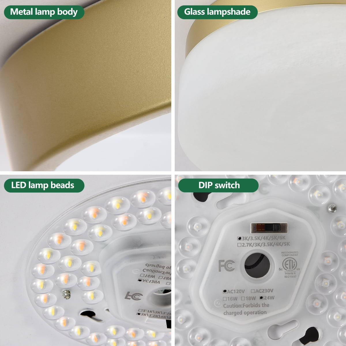 12 Inch LED Ceiling Light, 24W Flush Mount Ceiling Light,Round Low Profile Ceiling Lights for Bedroom, Living Room, Dining Room(White)