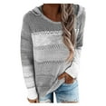 thumbnail image 1 of Womens Casual Long Sleeve Crew Neck Pullover Striped Color Block Loose Knitted Patchwork Sweater Jumper Tops, 1 of 5