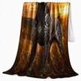 thumbnail image 2 of Golden Hour Hunting Scene German Shorthaired Pointer Autumn, Peaceful Rustic Scene, Warm Flannel Blanket for Cabin and Lodge, Animal Lovers Thanksgiving Gift, Rustic Home Decor, 2 of 9