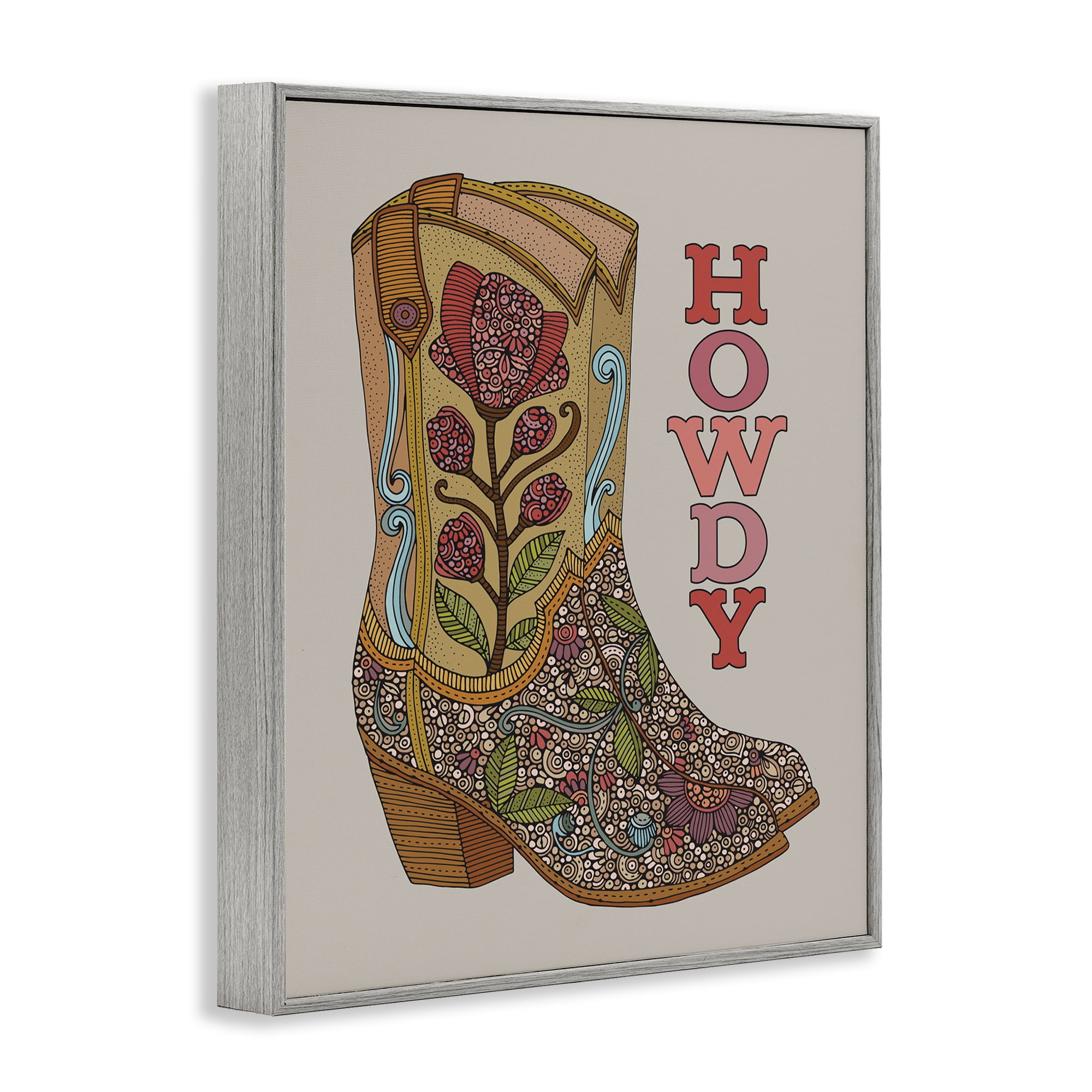 Stupell Industries Howdy Cowboy Boots Typography Painting Gray Framed Art Print Wall Art, 16 x 20