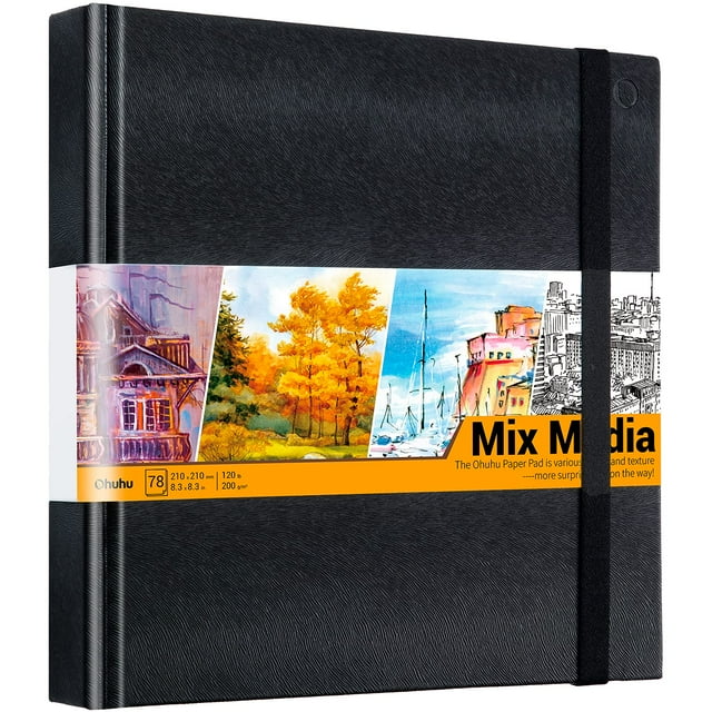 Bloc de medios mixtos Ohuhu, cuadrado, 21 x 21 cm, 200 g/m², 156 páginas