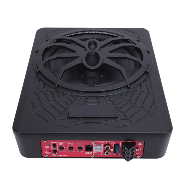 800W 10in Slim Underseat Powered Car Subwoofer with LED Ambient Light Excellent Heat Dissipation Space Saving