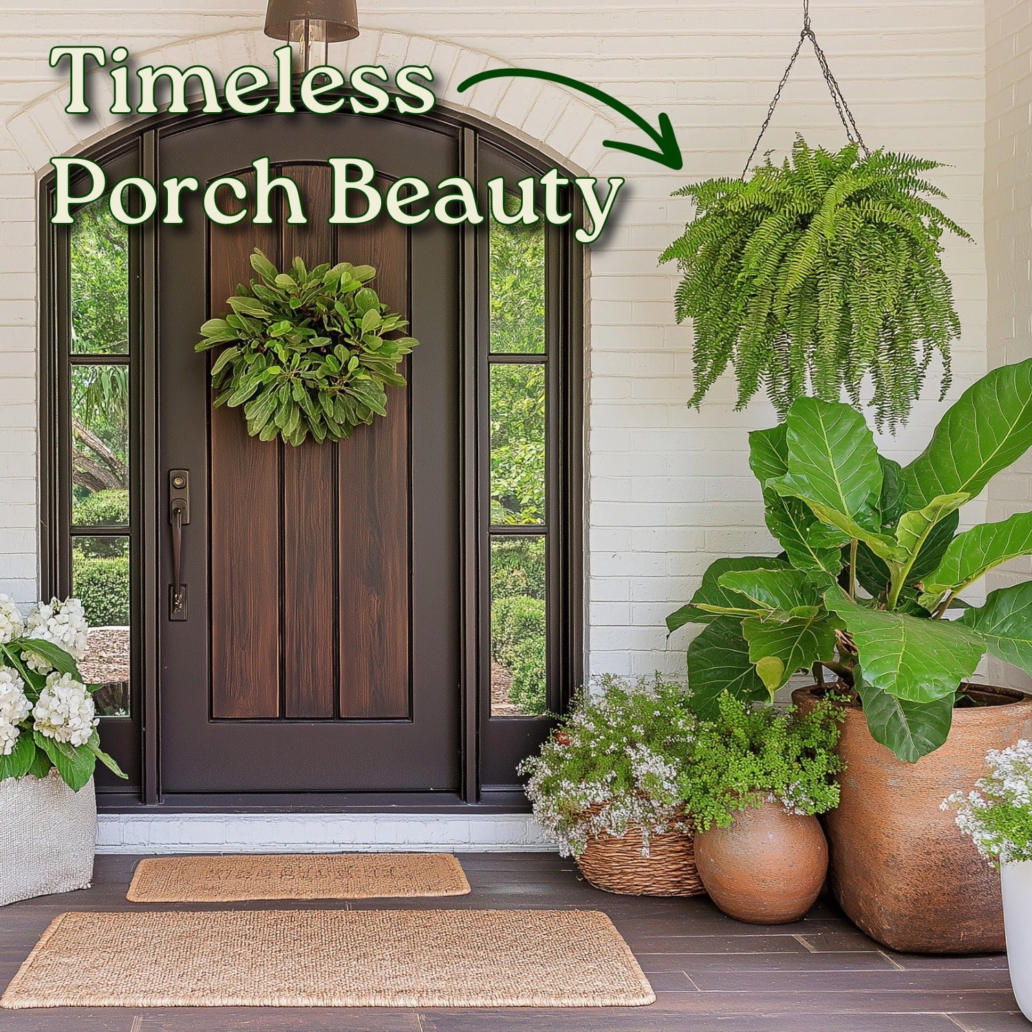 Tropical Plants of Florida 10" Boston Fern Hanging Basket 32" to 34" Wide; Bright, Indirect Sunlight, Large Hanging Plant with Metal Hanger
