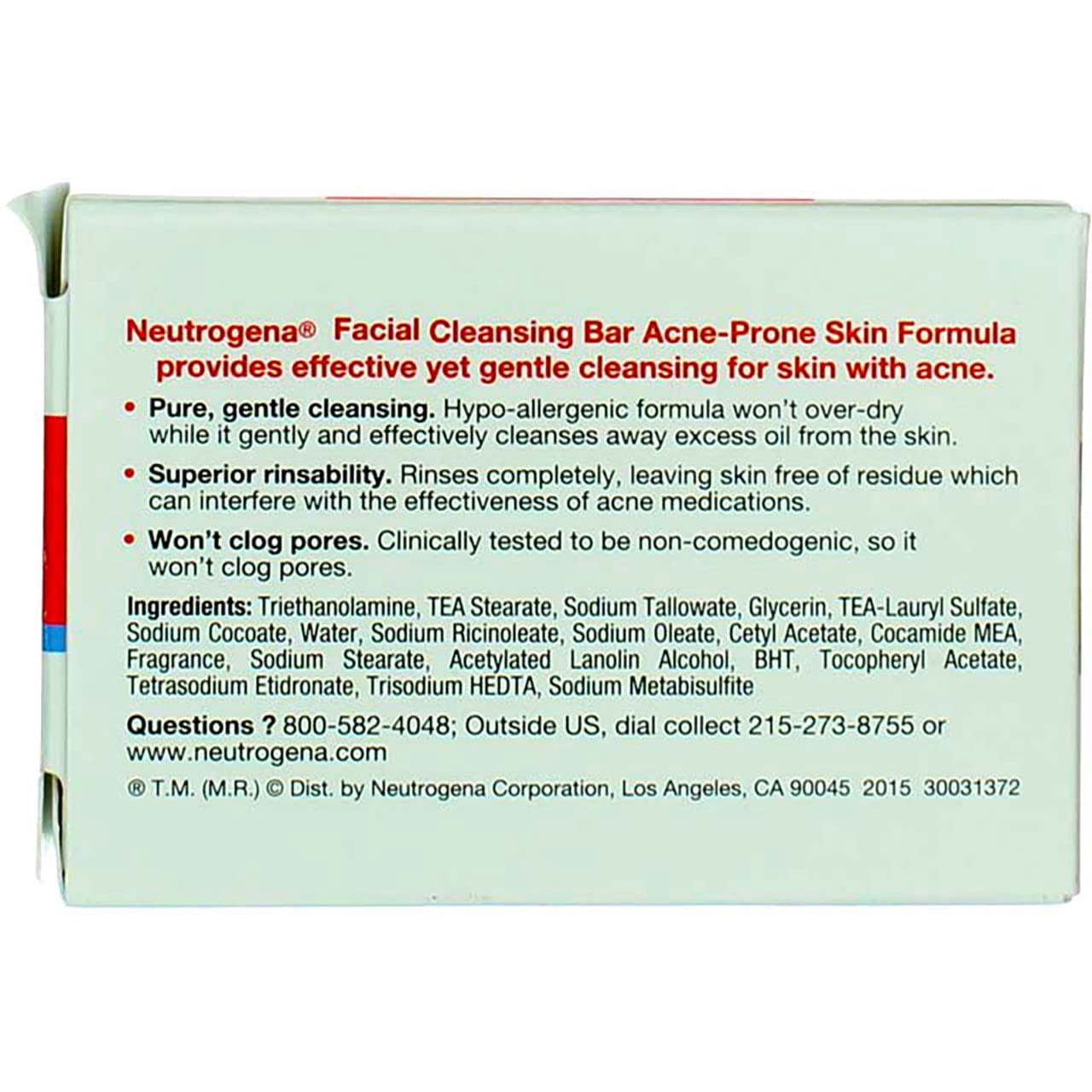 neutrogena facial cleansing bar treatment for acne-prone skin, non-medicated & glycerin-rich hypoallergenic formula with no detergents or dyes, 3.5 oz (pack of 6)