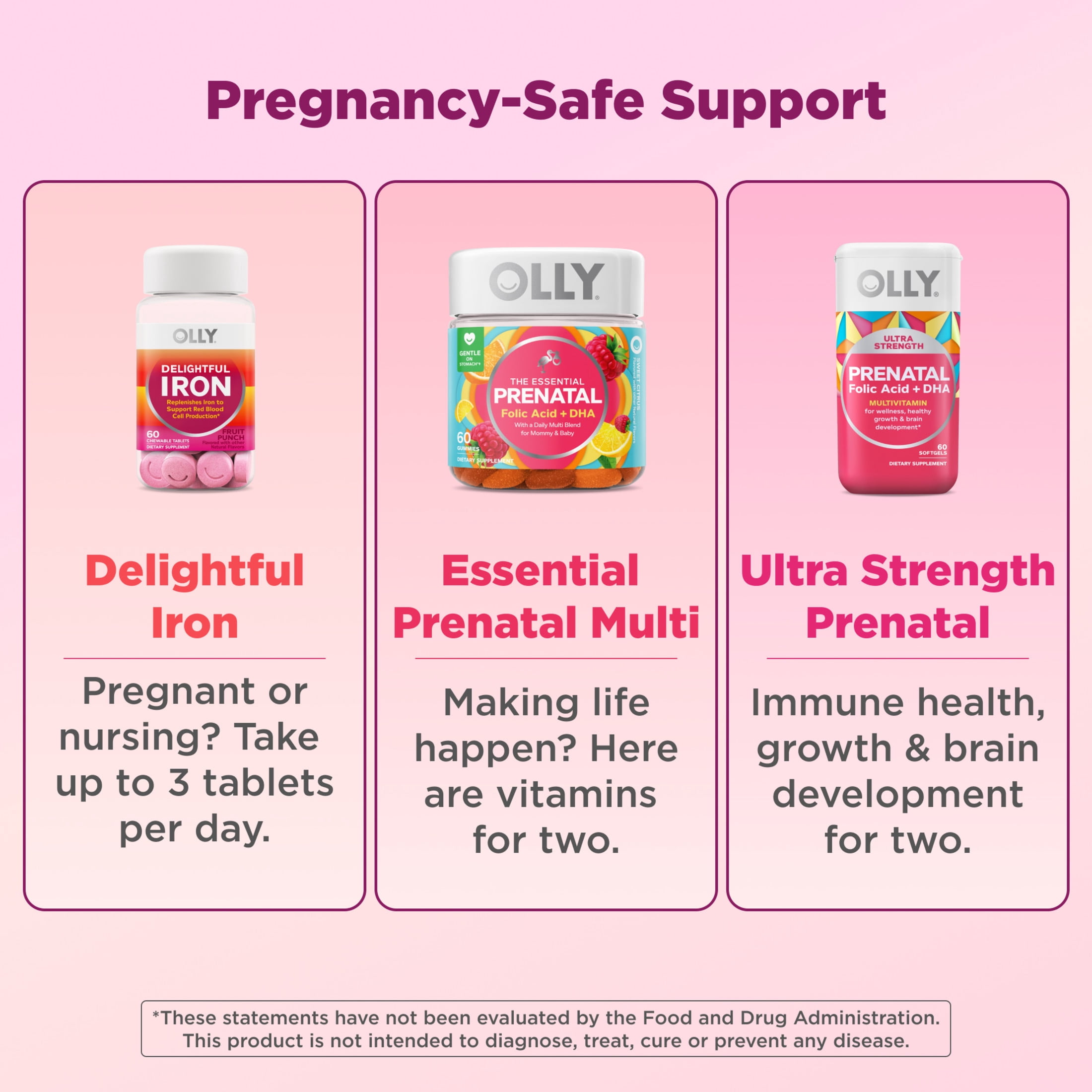 OLLY Ultra Strength Prenatal Multivitamin Softgels, Folic Acid, DHA, Iron, Vitamins B, C, D & E, 60 Count