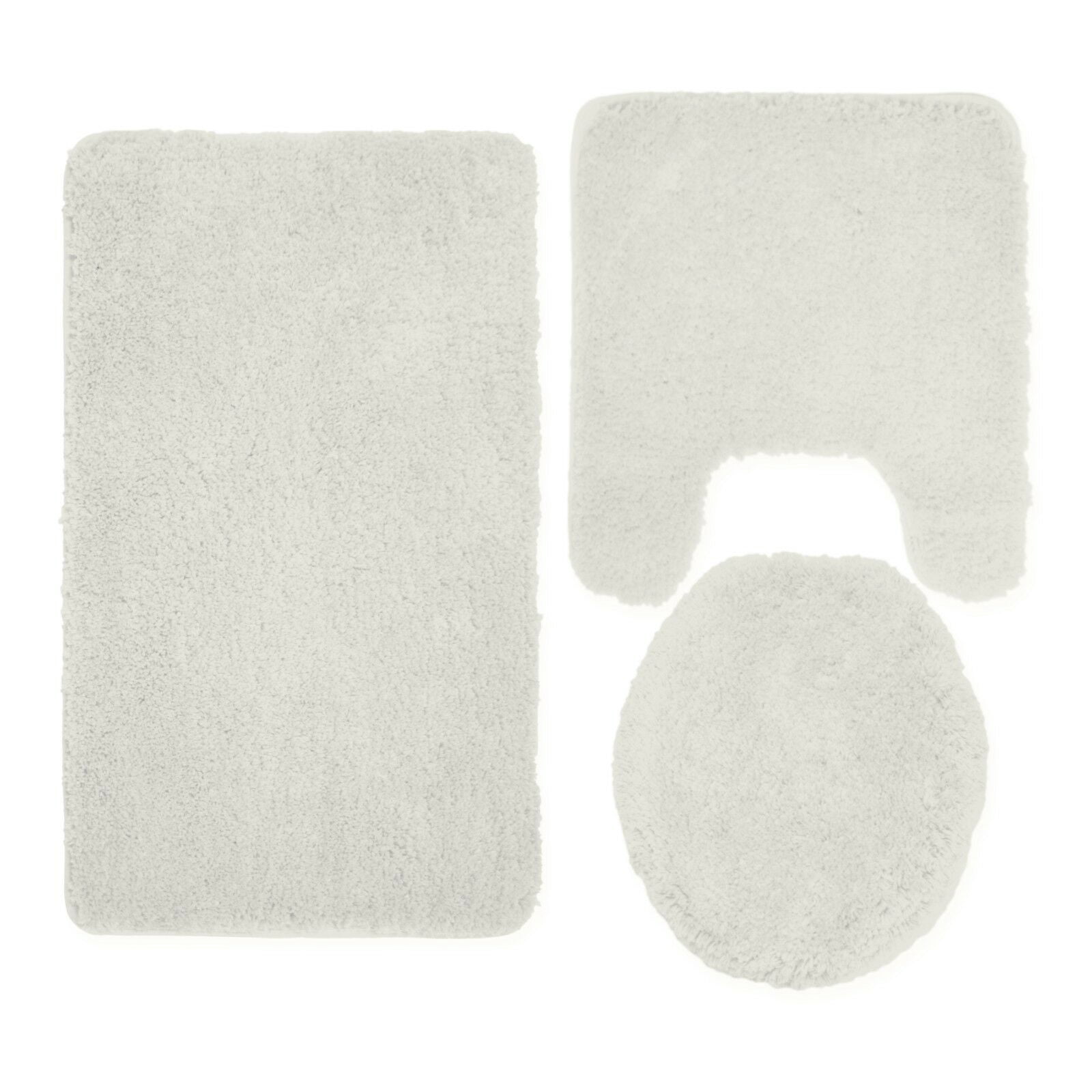 Mary 3 Piece Bathroom Rug Set, Luxury Soft Plush Shaggy Thick Fluffy Microfiber Bath Mat, Countour Rug, Toilet Seat Lid Cover, Non-slip Rubber Back, Floor Mats Water Absorbent, White