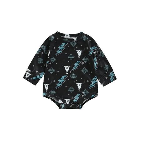 

Musuos Baby Boy Romper Long Sleeve Crew Neck Bull Head Print Fall Bodysuit for Casual Daily