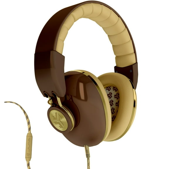 JLab Audio Noise-Cancelling, Over-Ear Headphones with Travel bag,3.5mm Audio flat cable, Brown, BOMBORA-MBRNGLD-BOX