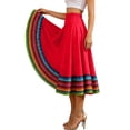thumbnail image 4 of Costeam Womens Ethnic Print Flowy Midi Skirt Full Elastic High Waist Wide Swing Hem Lightweight Breathable Loose Dance Performance A Line Skirts, 4 of 7