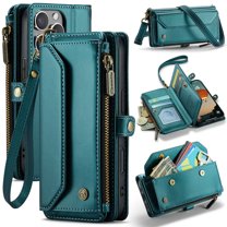 Crossbody for iPhone 16 Pro Case Wallet【RFID Blocking】with 7-Card Holder Zipper Bills Slot, Soft PU Leather Magnetic Shoulder Wrist Strap for iPhone 16 Pro Wallet Case Women