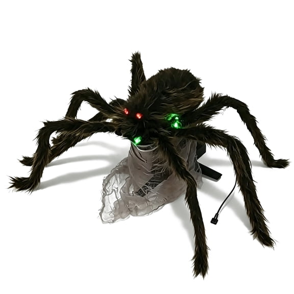Animated Jumping Fuzzy Spider Halloween Decorations with LED Light Sound Effects, Gothic Halloween Event Prop for Indoor Outdoor Porch Yard Horror Displays