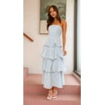 thumbnail image 6 of Women Summer Strapless Maxi Dress Ruffle Tiered Solid Backless Smocked Elegant Flowy Beach Long Dresses Light Blue XL, 6 of 8