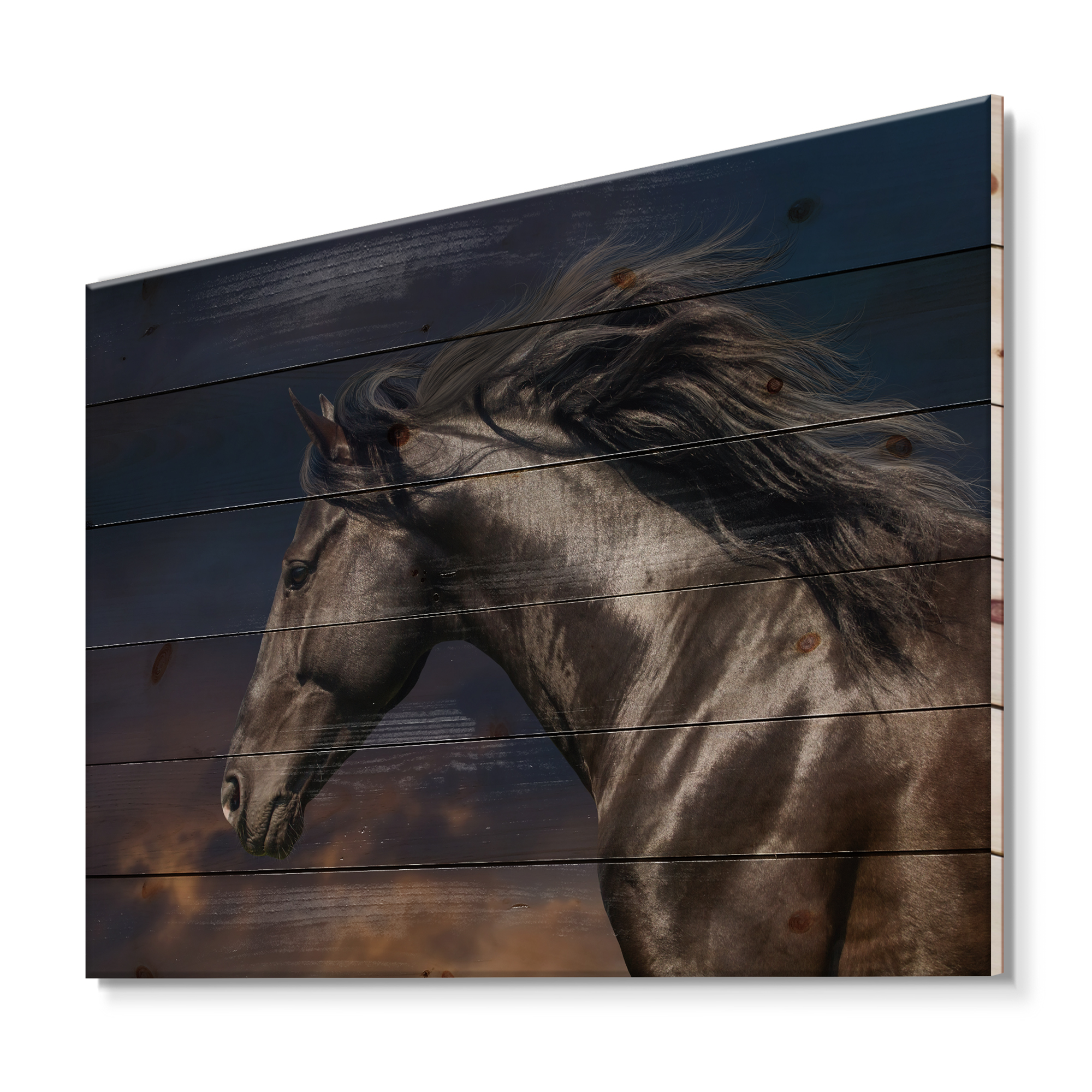 Designart 'Close Up Of Thoroughbred Nonius Stallion Horse III' Farmhouse Print on Natural Pine Wood